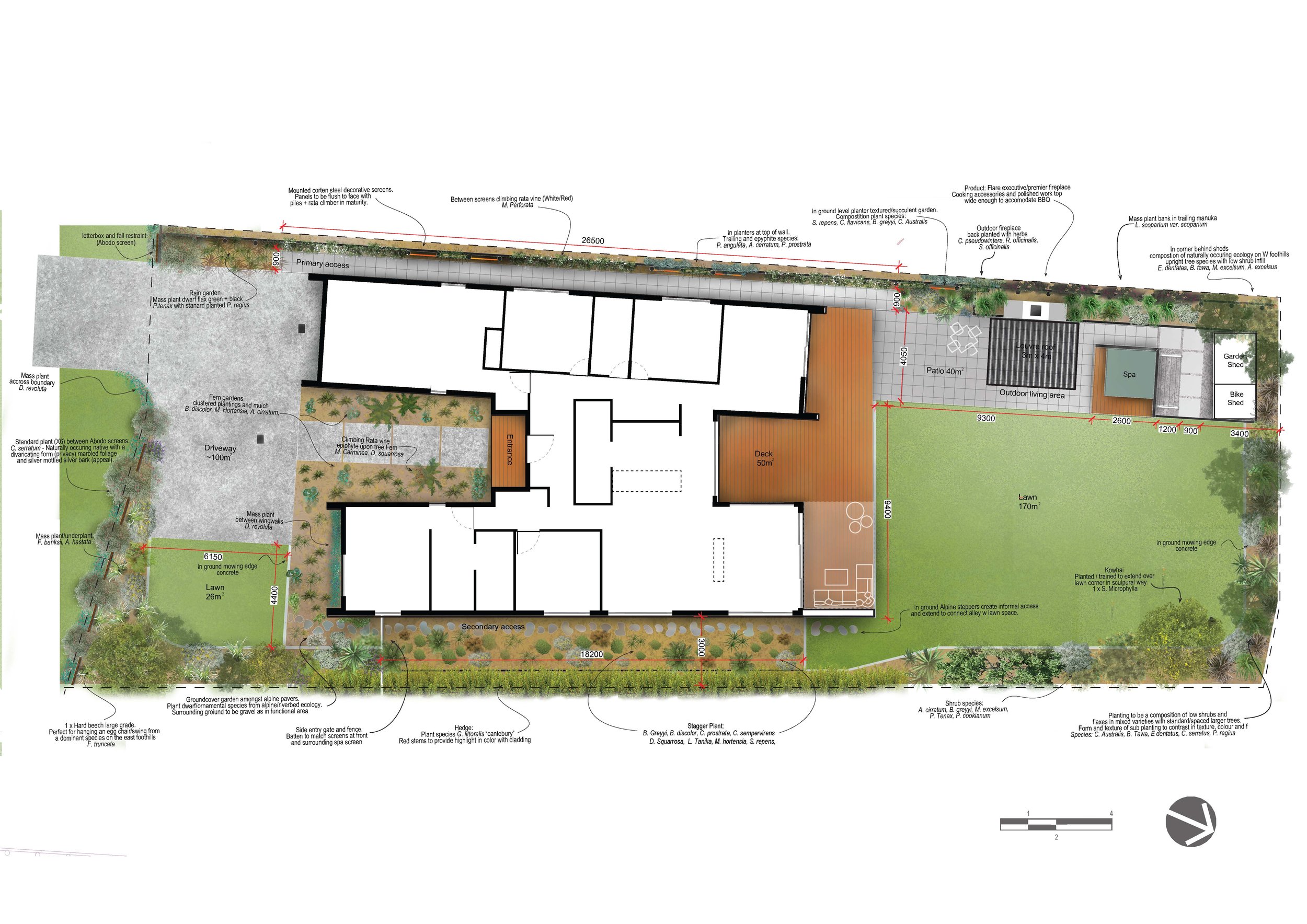 A detailed digital landscape plan showing hardscaping.