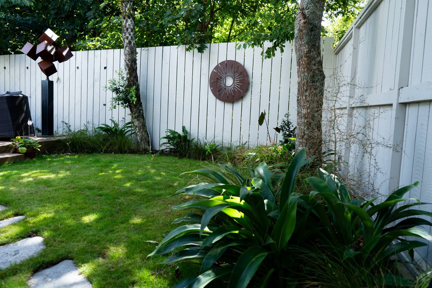 Integrated bench seating on the low-profile deck.