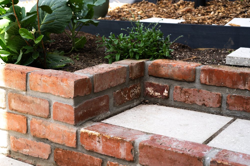 Hillside terrace with retaining walls